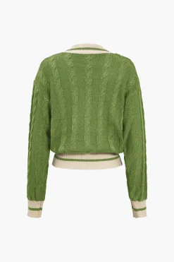 MICAS Outerwear|Knitwear-Color Block Print Button Sweater Cardigan