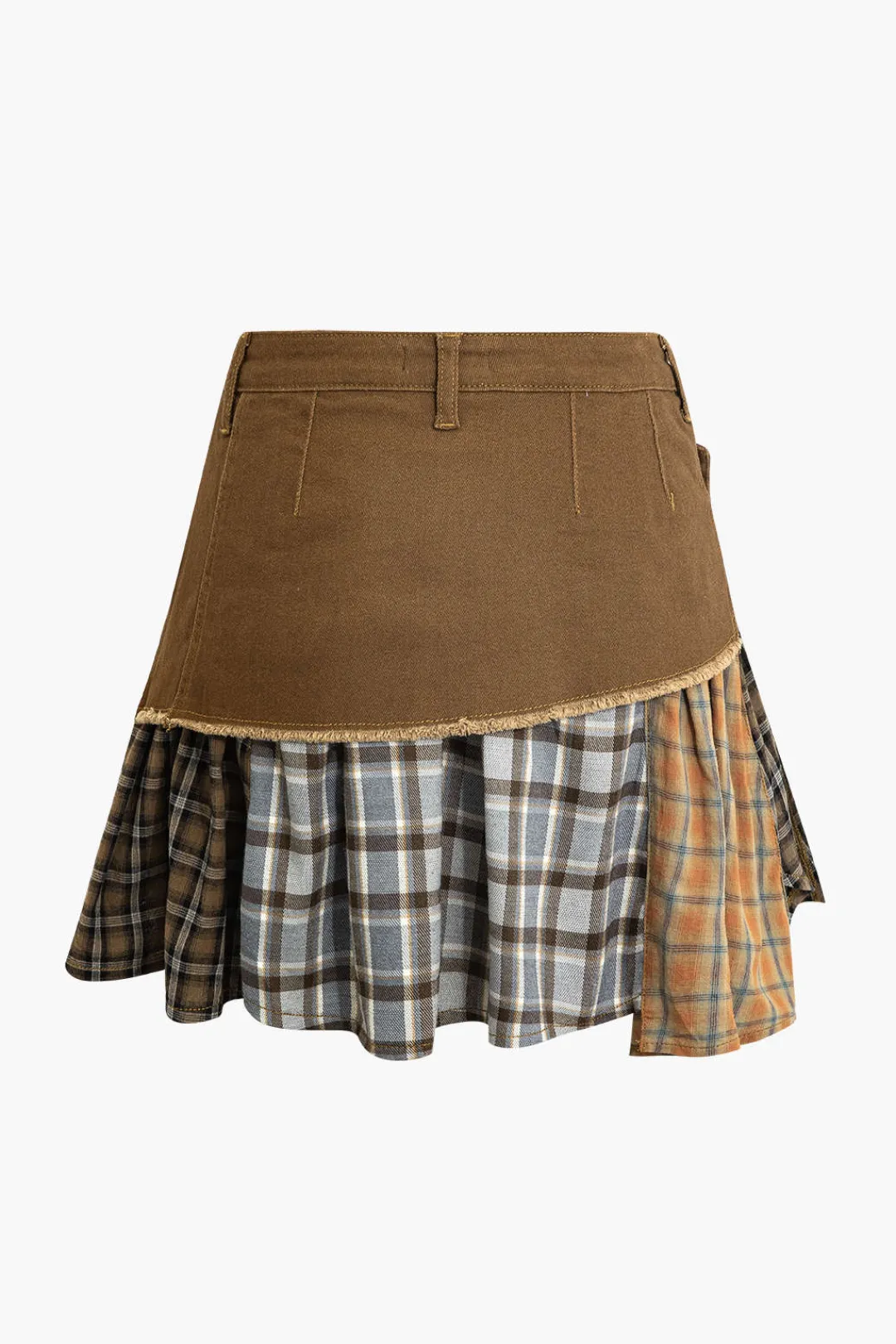 MICAS Skirts-Color Block Print Denim Patchwork Mini Skirt BROWN