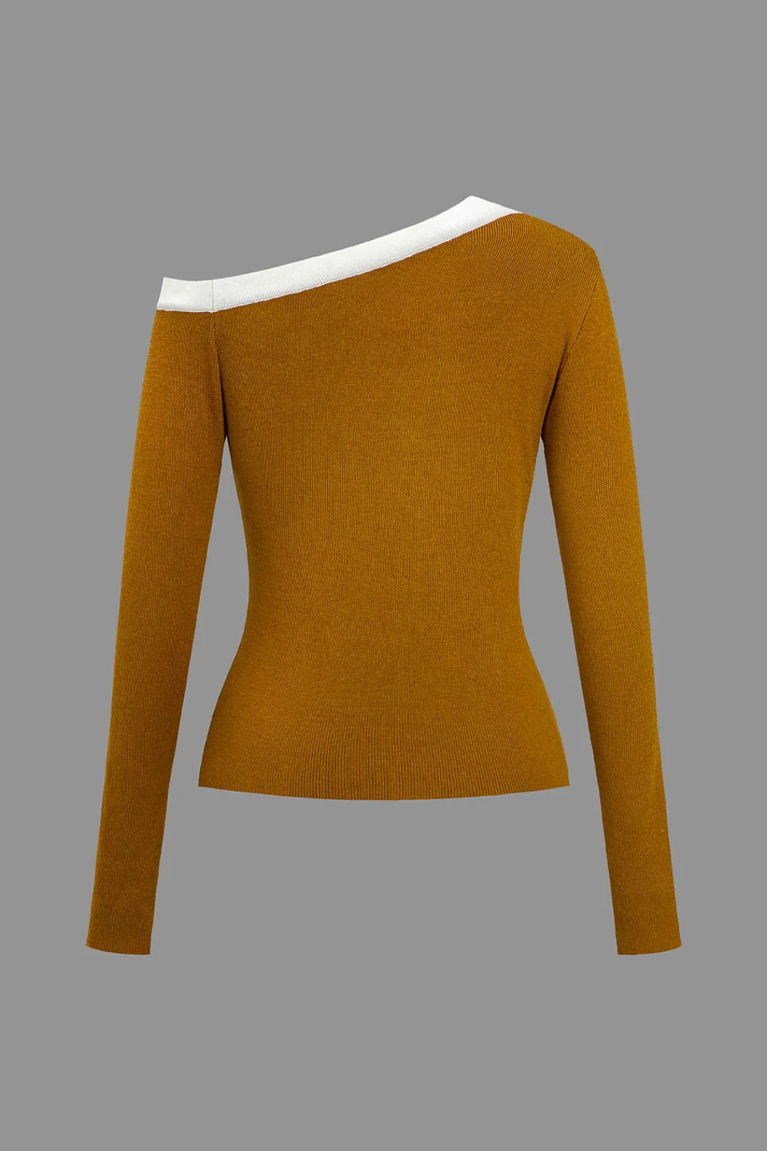 MICAS Knit Tops-Color Block Print Knit Asymmetrical Long-Sleeve Top Contrast Color