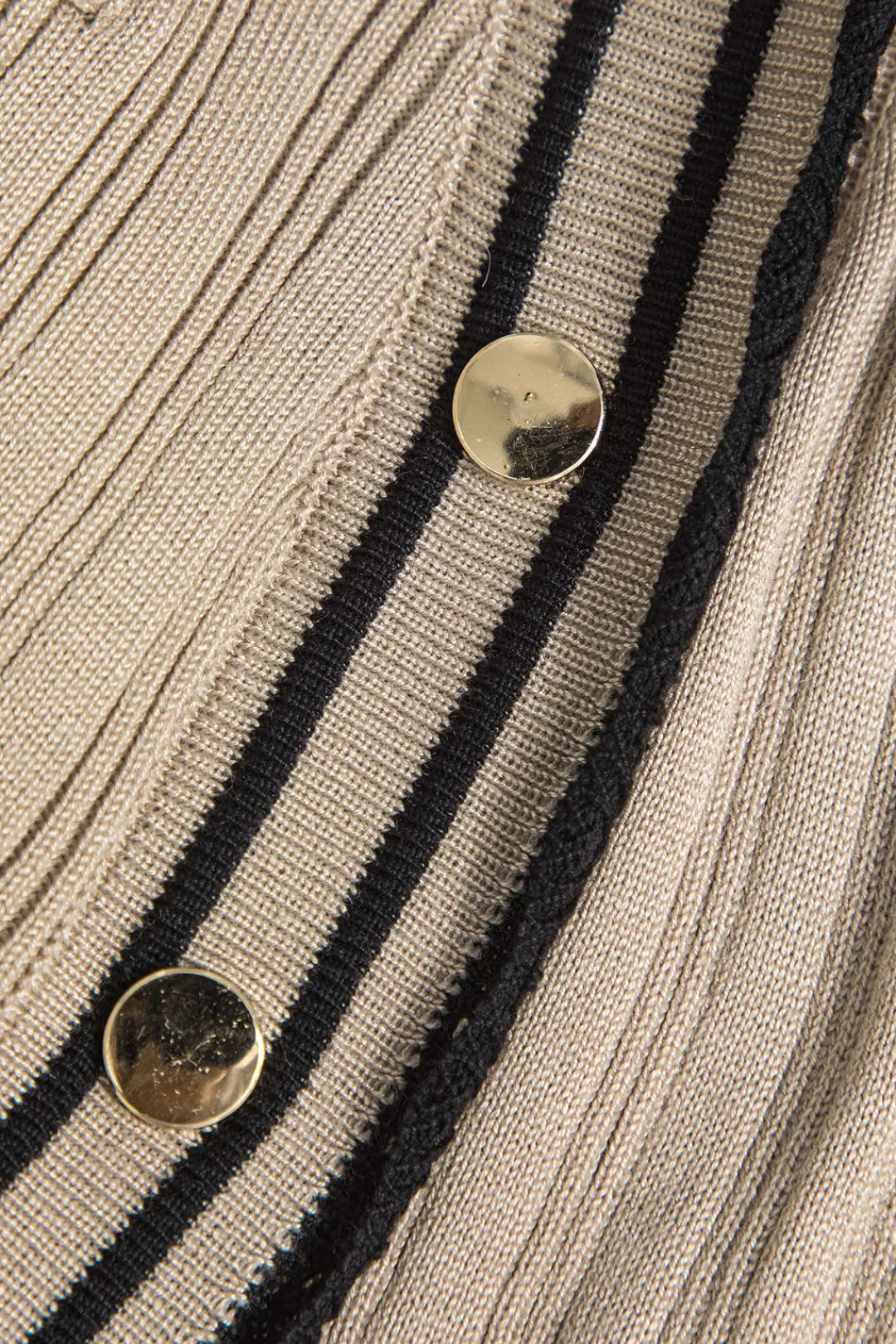 MICAS Long Sleeve Dresses|Knit Dresses-Color Block Print Knit Button Metallic Fake Pockets Dress MOCHA