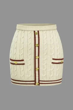 MICAS Knitwear|Knit Bottoms-Color Block Print Knit Button Skirt