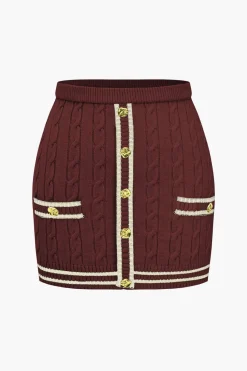 MICAS Knitwear|Knit Bottoms-Color Block Print Knit Button Skirt