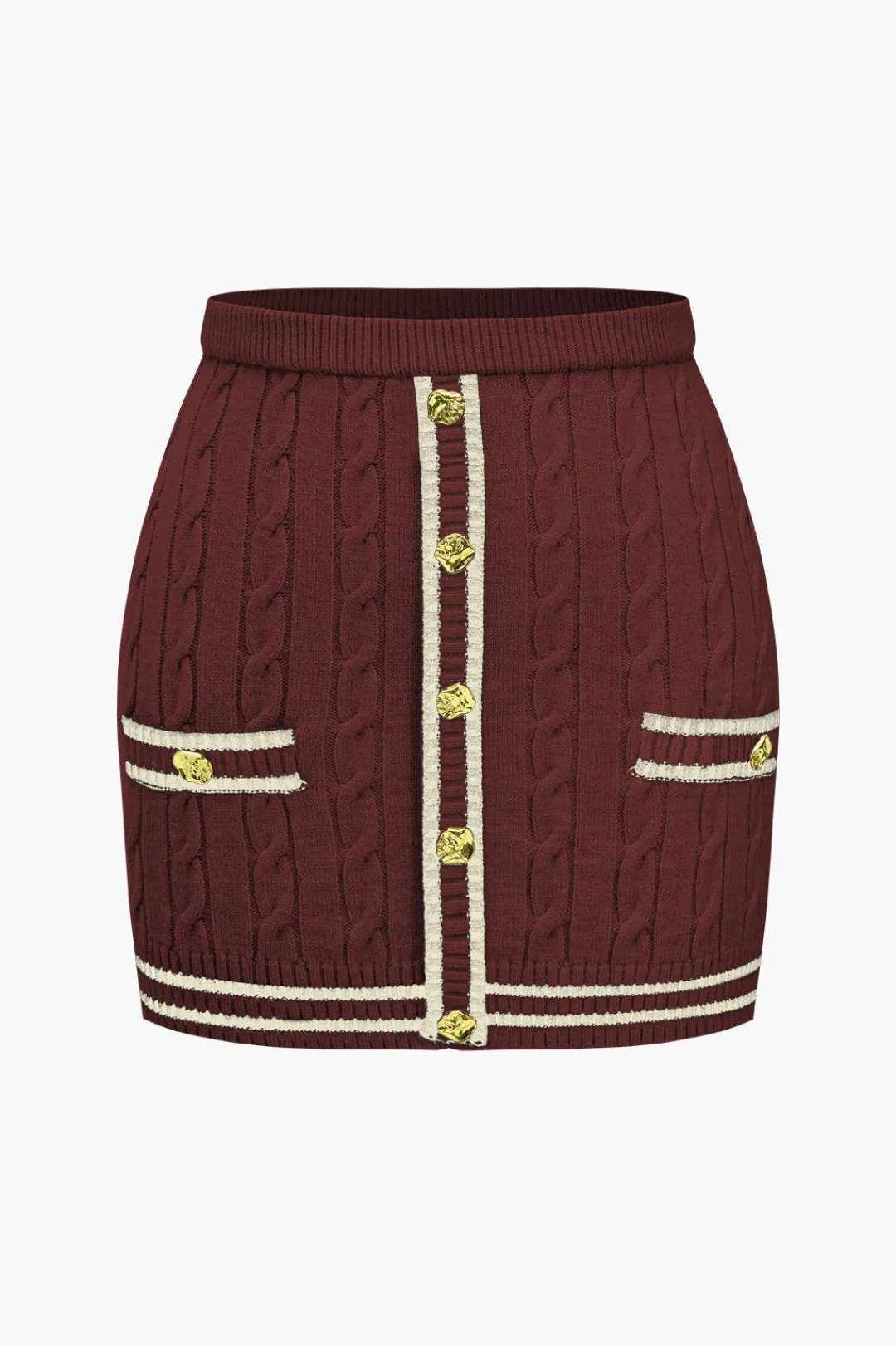 MICAS Knitwear|Knit Bottoms-Color Block Print Knit Button Skirt