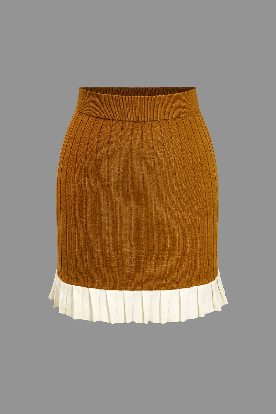MICAS Skirts-Color Block Print Knit Pleated Mini Skirt BROWN