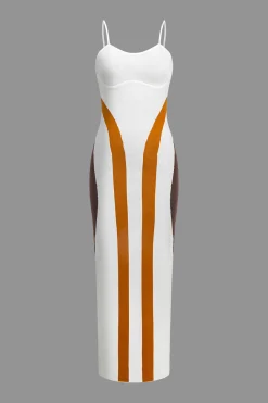 MICAS Knit Dresses-Color Block Print Knit Slip Maxi Dress Contrast Color