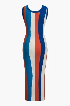 MICAS Knit Dresses-Color Block Print Knit Tank Maxi Dress MULTICOLOR
