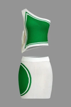 MICAS Knitwear|Vacation Sets-Color Block Print Knit Tie Side Asymmetrical Mini Skirt Set