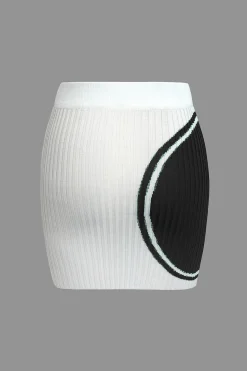 MICAS Knitwear|Vacation Sets-Color Block Print Knit Tie Side Asymmetrical Mini Skirt Set