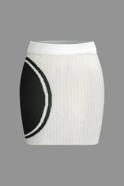 MICAS Knitwear|Vacation Sets-Color Block Print Knit Tie Side Asymmetrical Mini Skirt Set