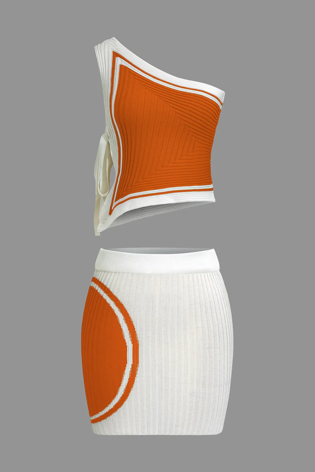 MICAS Knitwear|Vacation Sets-Color Block Print Knit Tie Side Asymmetrical Mini Skirt Set