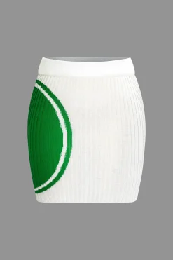 MICAS Knitwear|Vacation Sets-Color Block Print Knit Tie Side Asymmetrical Mini Skirt Set