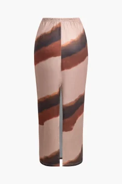 MICAS Skirts-Color Block Print Slit Midi Skirt
