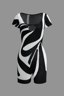 MICAS Jumpsuits & Rompers-Color Block Print Stripe Cut Out Romper Contrast Color