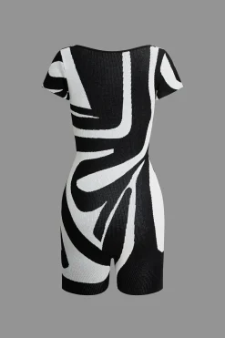 MICAS Jumpsuits & Rompers-Color Block Print Stripe Cut Out Romper Contrast Color