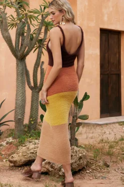 MICAS Knit Dresses-Color Block Print Sweater Cut Out Sweater Dress Contrast Color