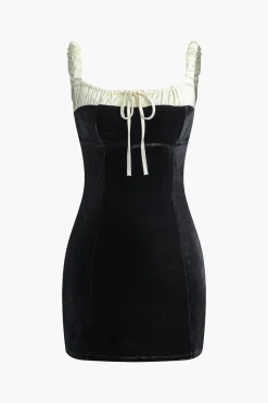 MICAS Mini Dresses-Color Block Ruched Drawstring Mini Dress BLACK