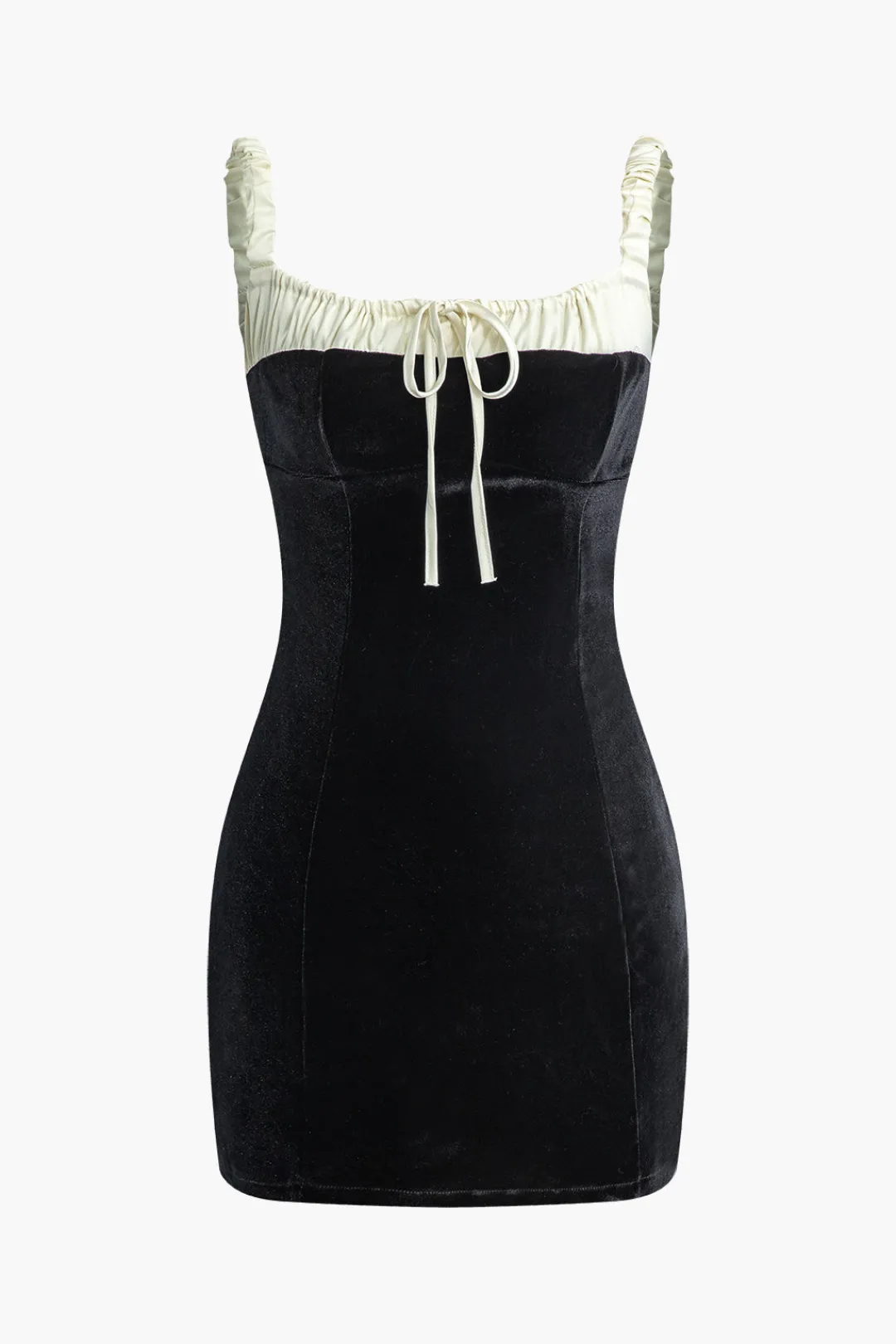 MICAS Mini Dresses-Color Block Ruched Drawstring Mini Dress BLACK