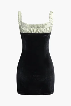 MICAS Mini Dresses-Color Block Ruched Drawstring Mini Dress BLACK