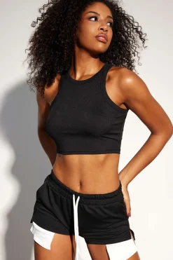 MICAS Short Sets-Color Block Side Slit Waist Short Set BLACK