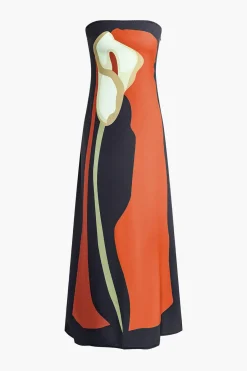 MICAS Maxi Dresses-Color Block Strapless Slit Maxi Dress