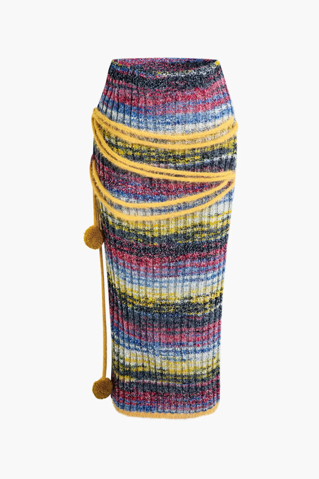 MICAS Skirts-Color Block Sweater Fringe Trim Skirt MULTICOLOR