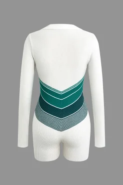 MICAS Jumpsuits & Rompers-Color Block Zipper Long Sleeve Romper OPTICAL WHITE