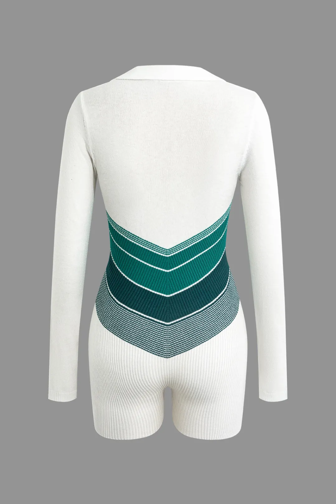 MICAS Jumpsuits & Rompers-Color Block Zipper Long Sleeve Romper OPTICAL WHITE