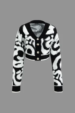 MICAS Outerwear|Knitwear-Colorblock V-neck Knit Button Up Cardigan