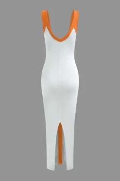 MICAS Maxi Dresses-Colorblock V-neck Ribbed Split Maxi Dress