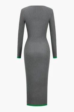 MICAS Knit Dresses-Contrast Cut Out Knit Dress DARK GRAY