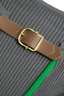 MICAS Knit Dresses-Contrast Cut Out Knit Dress DARK GRAY