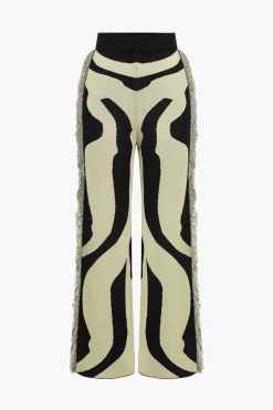 MICAS Knit Bottoms|Knit Bottoms-Contrast Abstract Print Fringe Sweater Trousers Contrast Color
