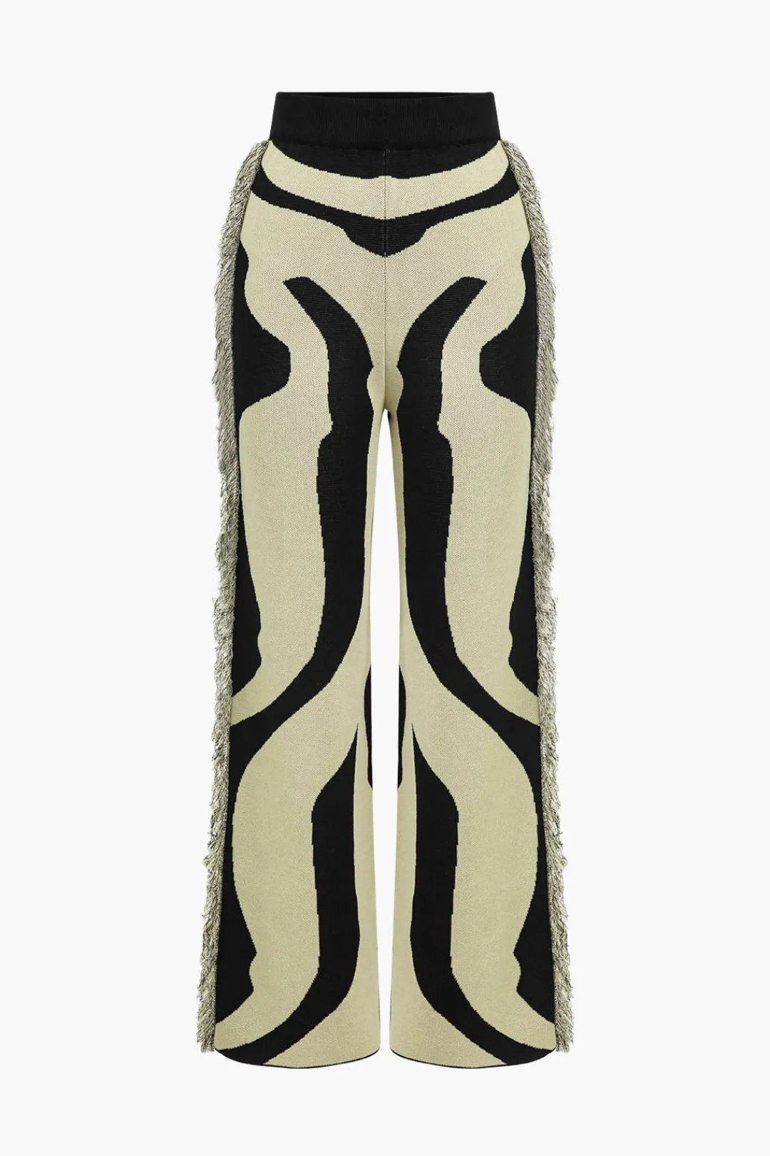 MICAS Knit Bottoms|Knit Bottoms-Contrast Abstract Print Fringe Sweater Trousers Contrast Color