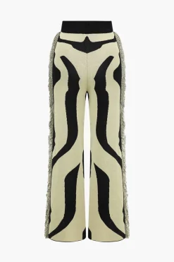 MICAS Knit Bottoms|Knit Bottoms-Contrast Abstract Print Fringe Sweater Trousers Contrast Color