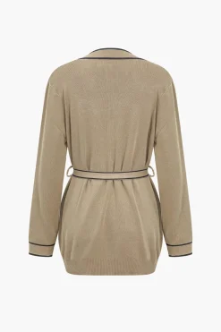 MICAS Knitwear|Knit Sets-Contrast Binding Knit Top And Pants Set KHAKI