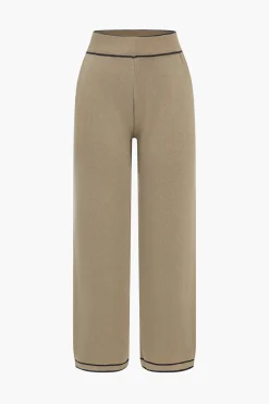 MICAS Knitwear|Knit Sets-Contrast Binding Knit Top And Pants Set KHAKI