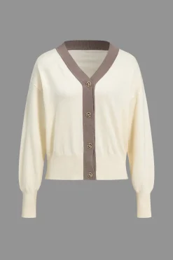 MICAS Outerwear|Outerwear-Contrast Button Sweater Cardigan BEIGE