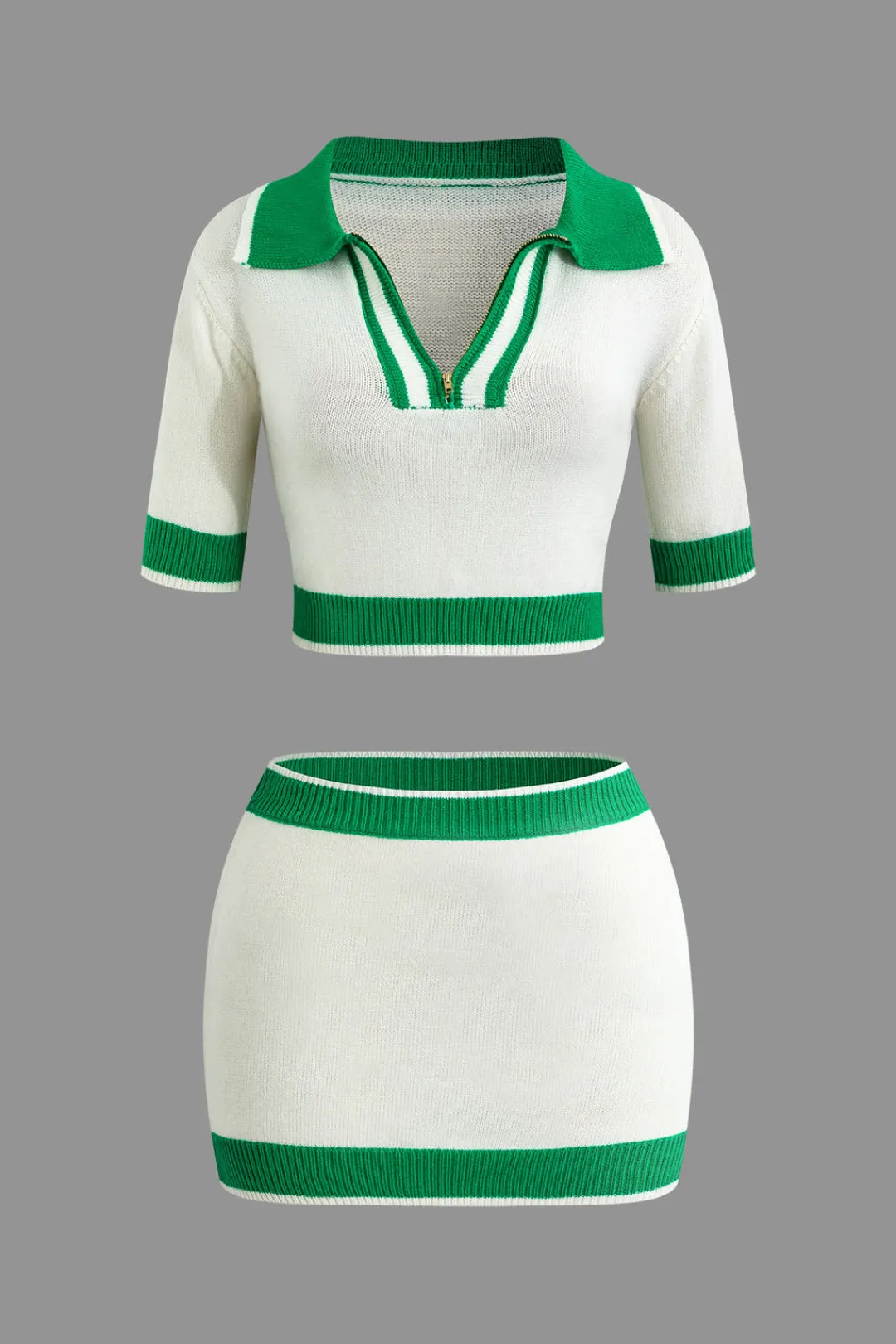 MICAS Vacation Sets|Knit Sets-Contrast Collar Crop Knit Top And Mini Skirt Set