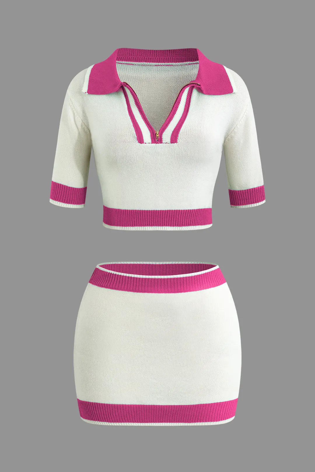 MICAS Vacation Sets|Knit Sets-Contrast Collar Crop Knit Top And Mini Skirt Set