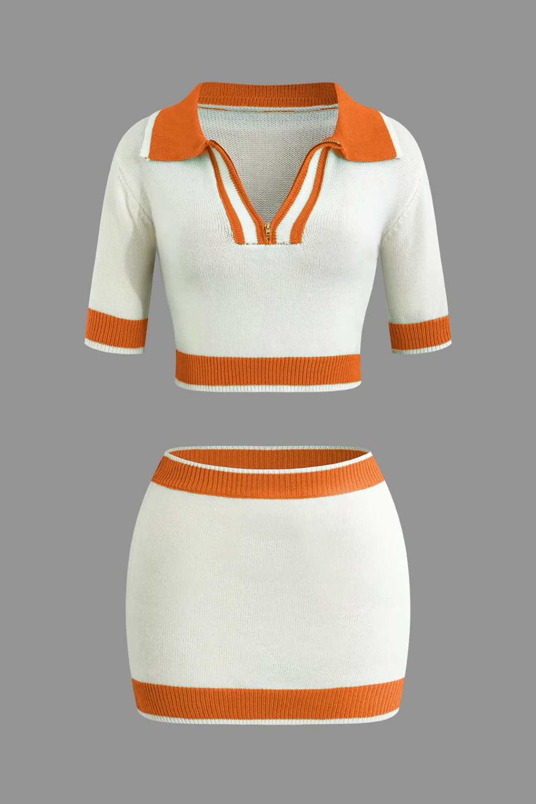 MICAS Vacation Sets|Knit Sets-Contrast Collar Crop Knit Top And Mini Skirt Set