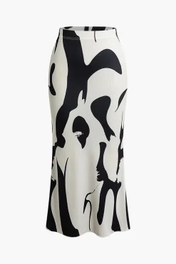 MICAS Skirts-Contrast High Waist Midi Skirt