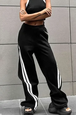 MICAS Pants-Contrast High Waist Trousers BLACK