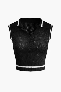 MICAS Skirt Sets|Vacation Sets-Contrast Hollow Out Tank Top And Mini Skirt Set