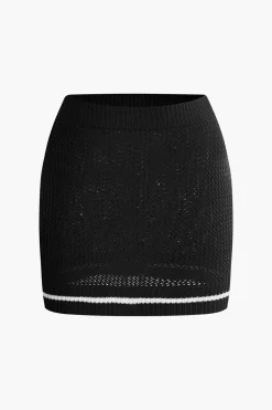 MICAS Skirt Sets|Vacation Sets-Contrast Hollow Out Tank Top And Mini Skirt Set