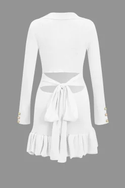 MICAS Long Sleeve Dresses|Knitwear-Contrast Knit Bowknot Back Pleated Mini Dress