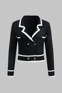 MICAS Knitwear|Knit Sets-Contrast Knit Button Cardigan And Pants Set BLACK