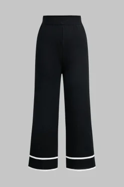 MICAS Knitwear|Knit Sets-Contrast Knit Button Cardigan And Pants Set BLACK