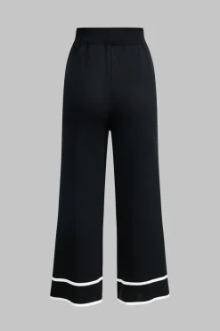 MICAS Knitwear|Knit Sets-Contrast Knit Button Cardigan And Pants Set BLACK