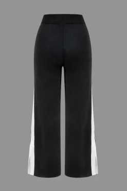 MICAS Knit Sets-Contrast Knit Button Patchwork Top And Pants Set BLACK