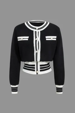 MICAS Knitwear|Knit Sets-Contrast Knit Button Top And Pants Set